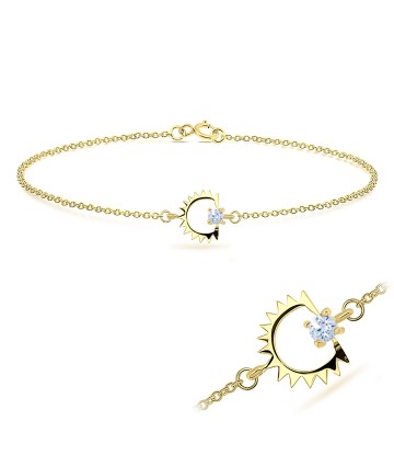 Gold Plated Round CZ Stone Silver Bracelet BRS-430-GP